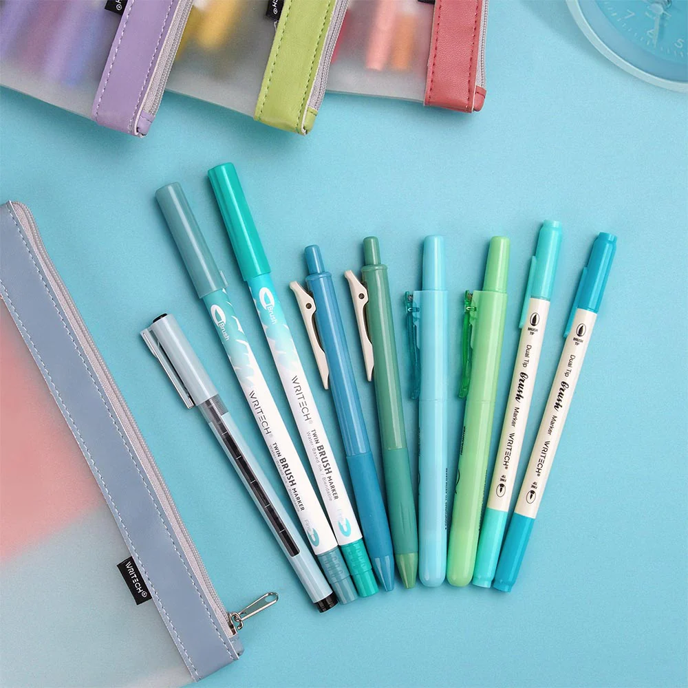 WRITECH 9 Piece Journal Kit with Pencil Case Blue and Green - Image 5