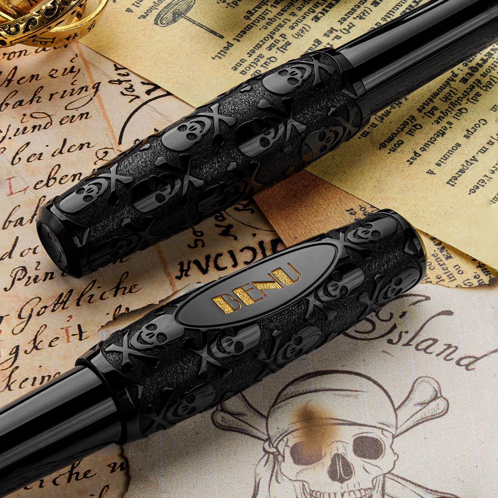 Benu Pixie Pocket Fountain Pen Jolly Roger Deep Black - Image 2