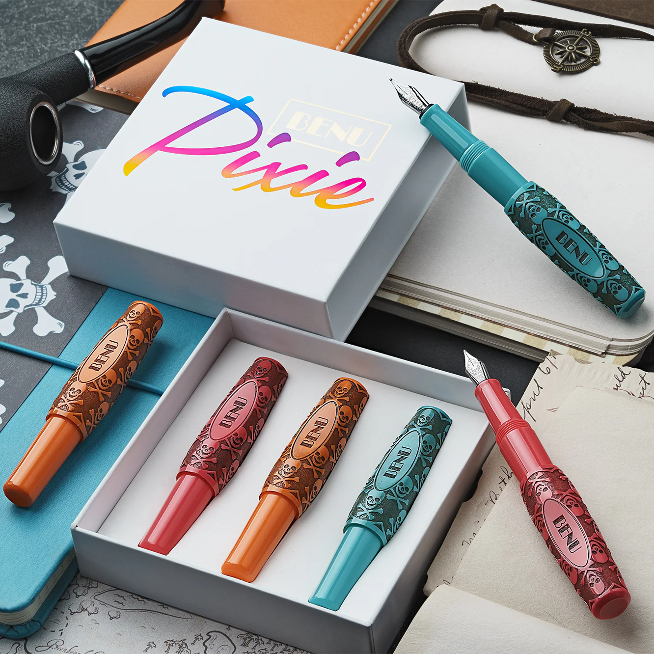 Benu Pixie Pocket Fountain Pen Jolly Roger Vintage Set of 3 - Image 2