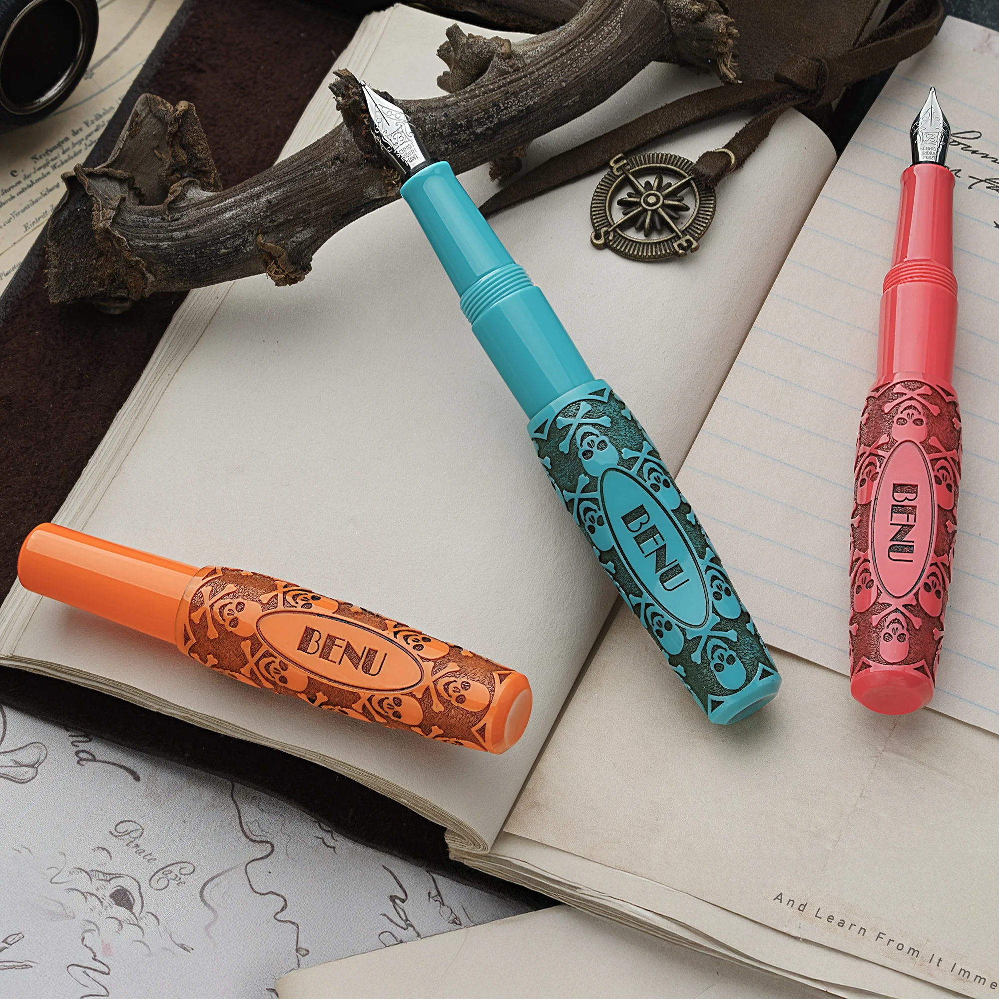 Benu Pixie Pocket Fountain Pen Jolly Roger Vintage Set of 3 - Image 3