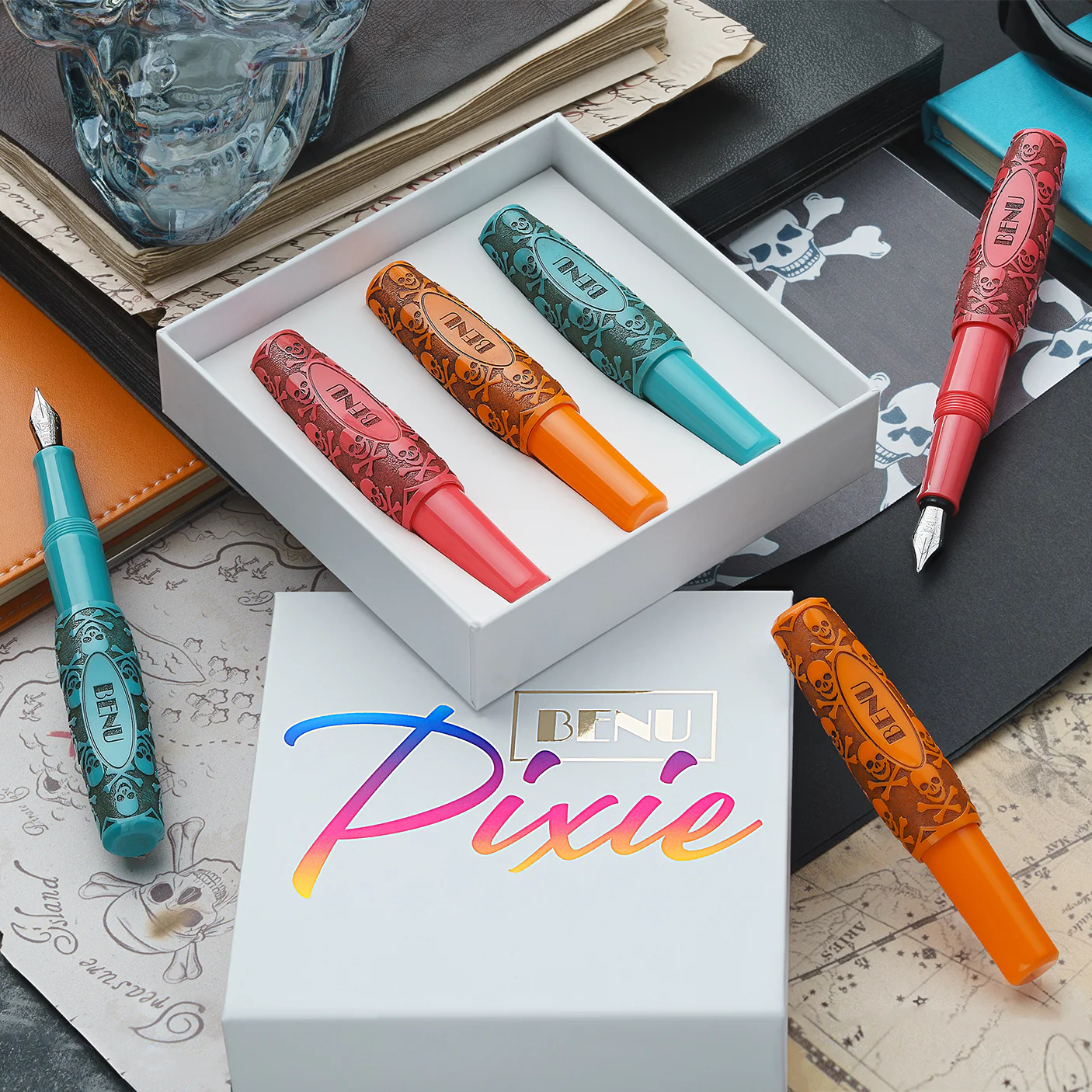Benu Pixie Pocket Fountain Pen Jolly Roger Vintage Set of 3 - Image 4