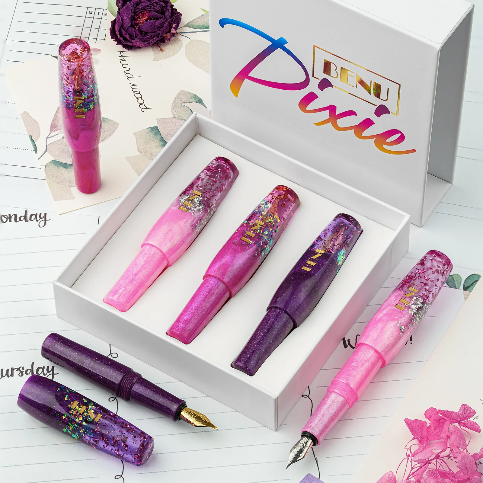 Benu Pixie Pocket Fountain Pen Magenta Madness Set of 3 - Image 3