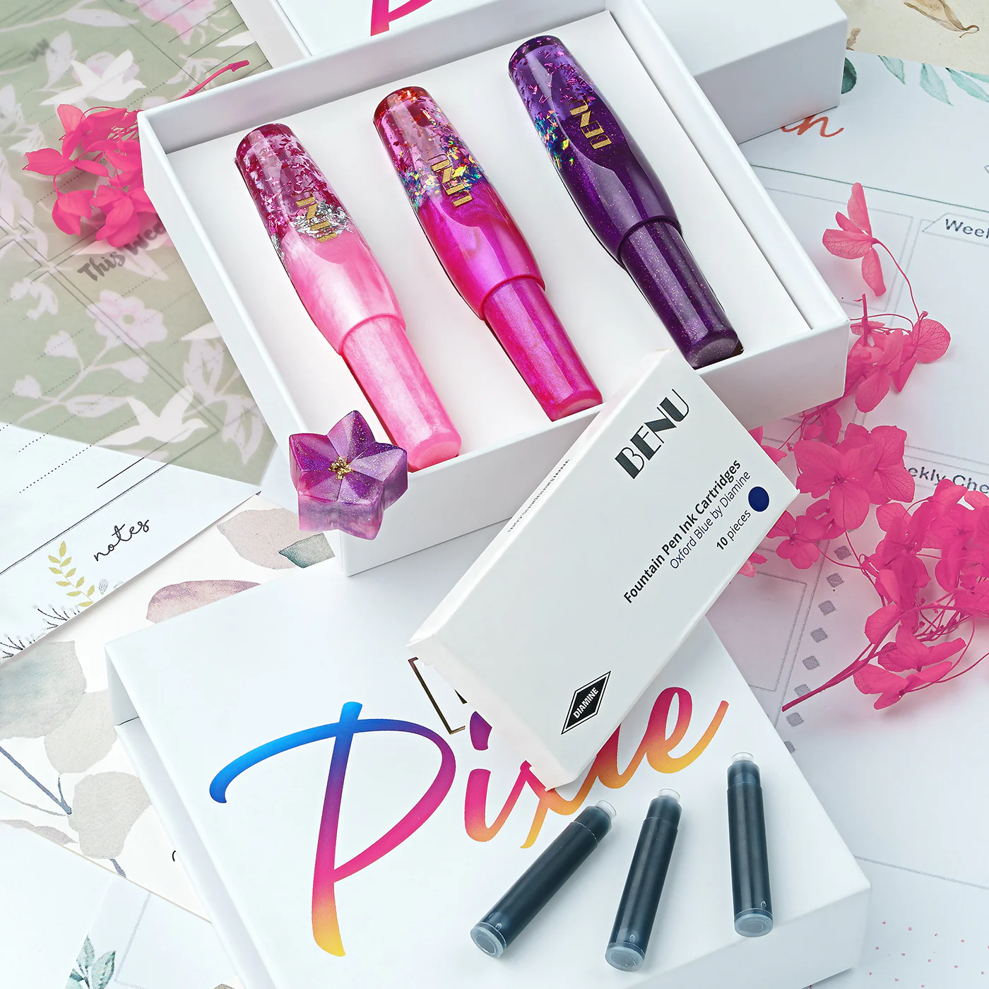 Benu Pixie Pocket Fountain Pen Magenta Madness Set of 3 - Image 4