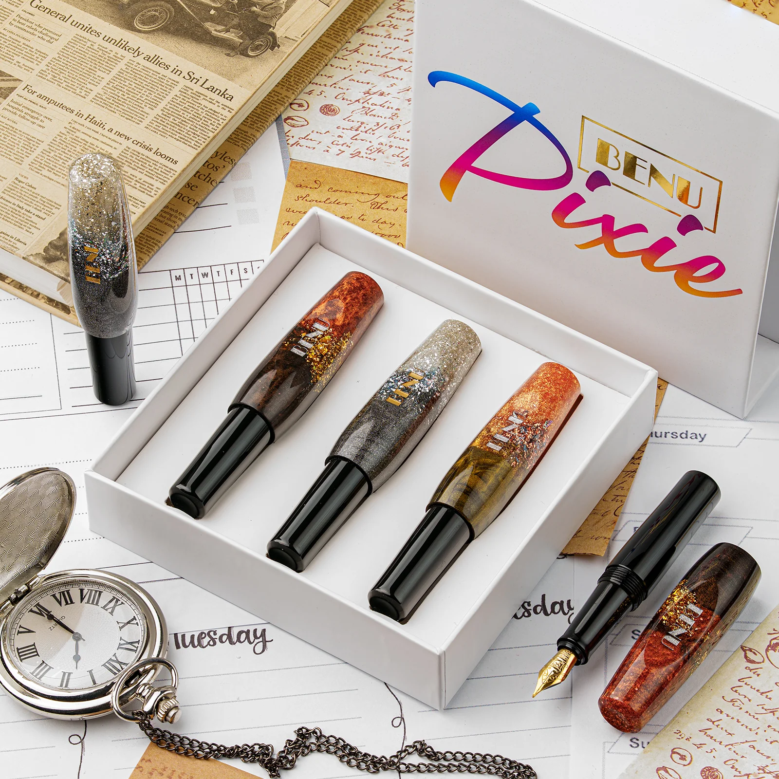 Benu Pixie Pocket Fountain Pen Metallic Dust Set of 3 - Image 3