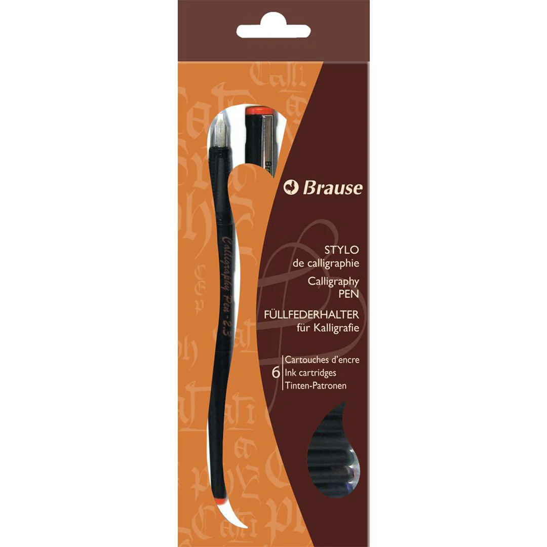 Brause Calligraphy Fountain Pen with 6 Ink-Coloured Cartridges