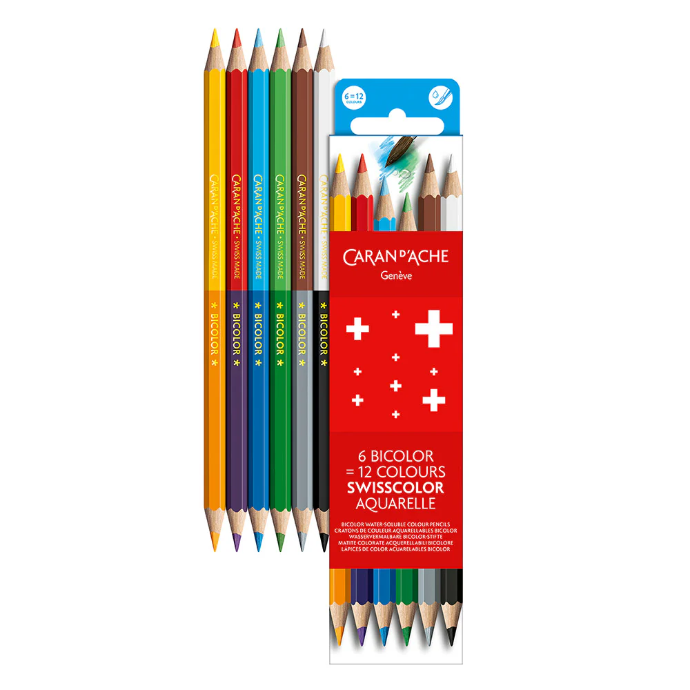 Caran d'Ache Swisscolor Bi-Colour Water-Soluble Coloured Pencils Set of 6 - Image 2