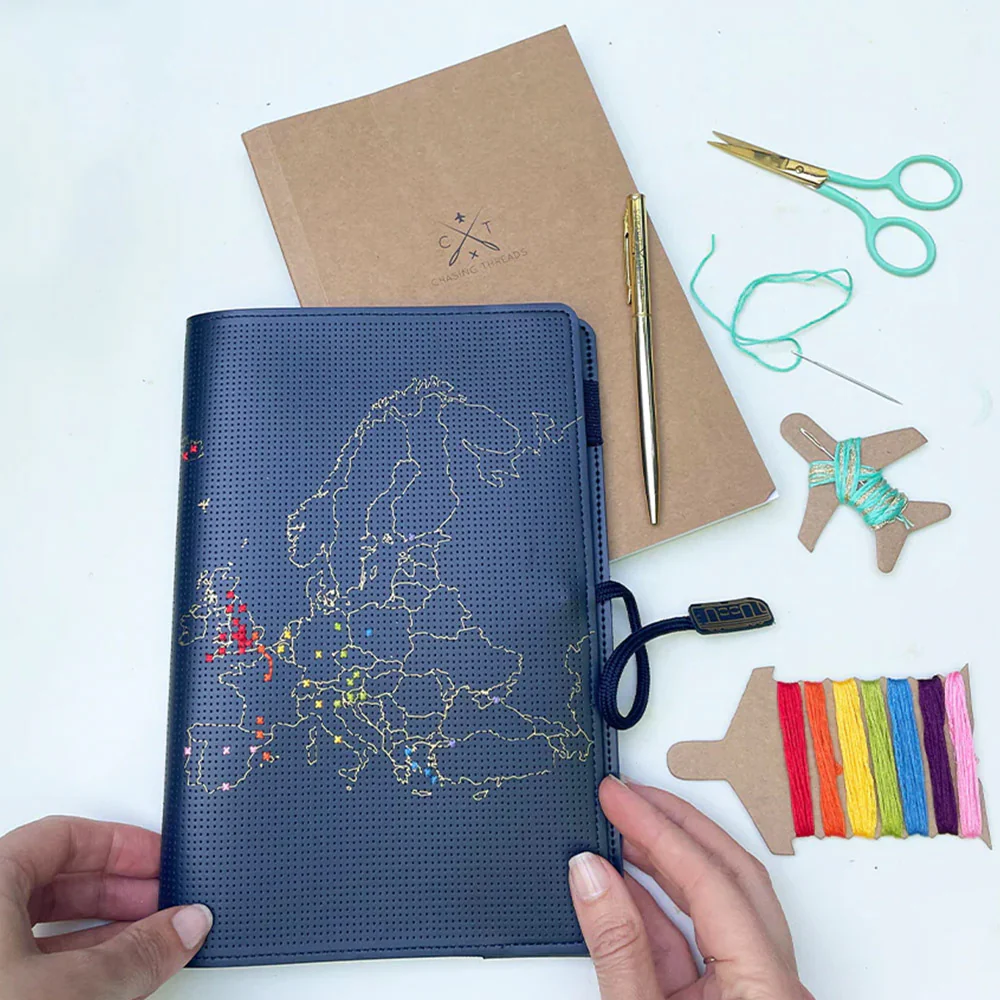 Chasing Threads Stitch Europe Travel Notebook Navy - Image 5
