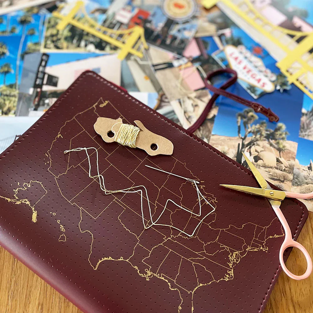Chasing Threads Stitch USA Travel Notebook Maroon - Image 3