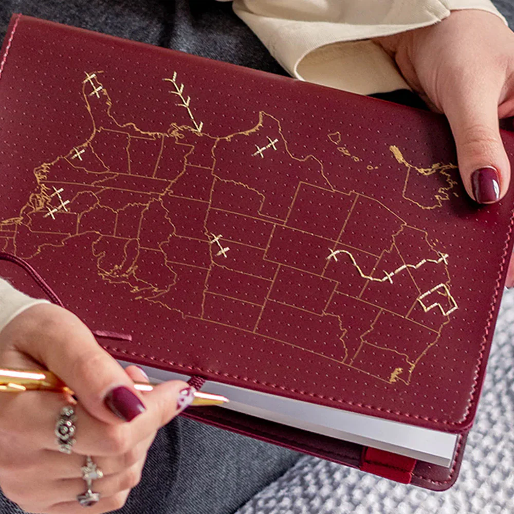 Chasing Threads Stitch USA Travel Notebook Maroon - Image 4