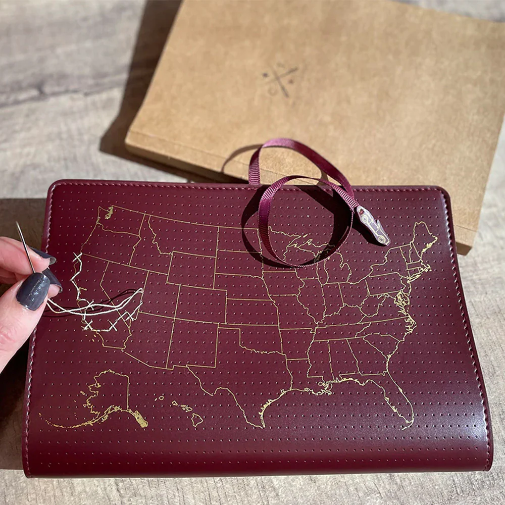 Chasing Threads Stitch USA Travel Notebook Maroon - Image 6