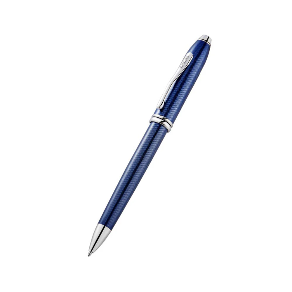 Cross Townsend Polished Translucent Cobalt Blue Engraved Diamond Pattern Ballpoint Pen - Image 2