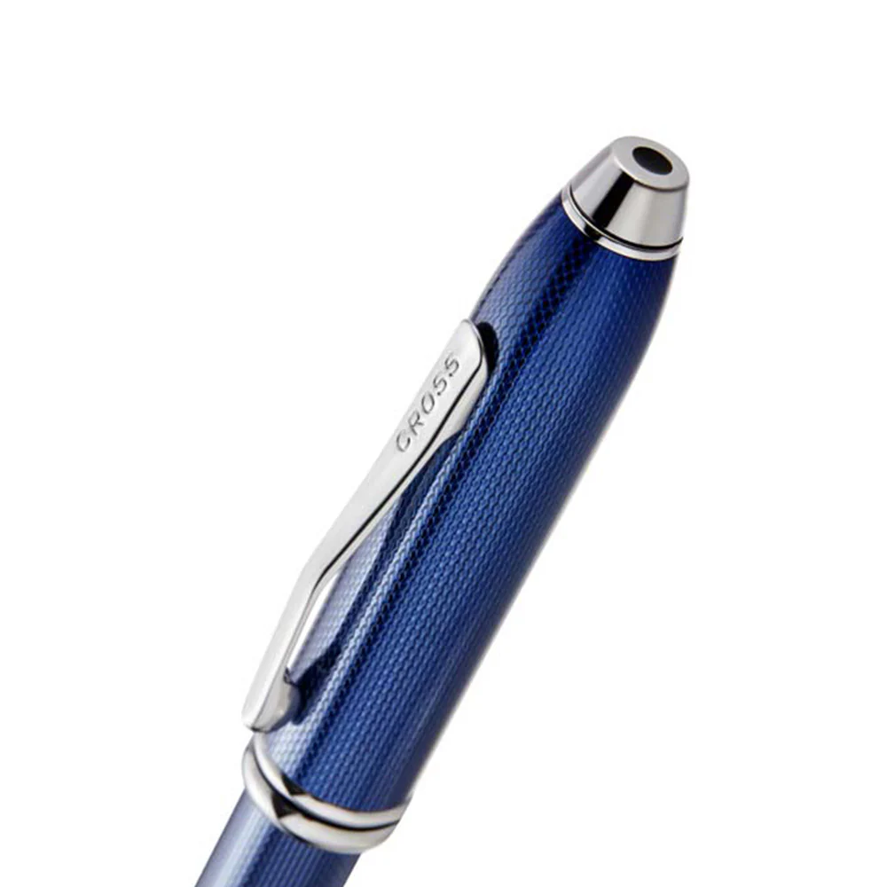 Cross Townsend Polished Translucent Cobalt Blue Engraved Diamond Pattern Ballpoint Pen - Image 3