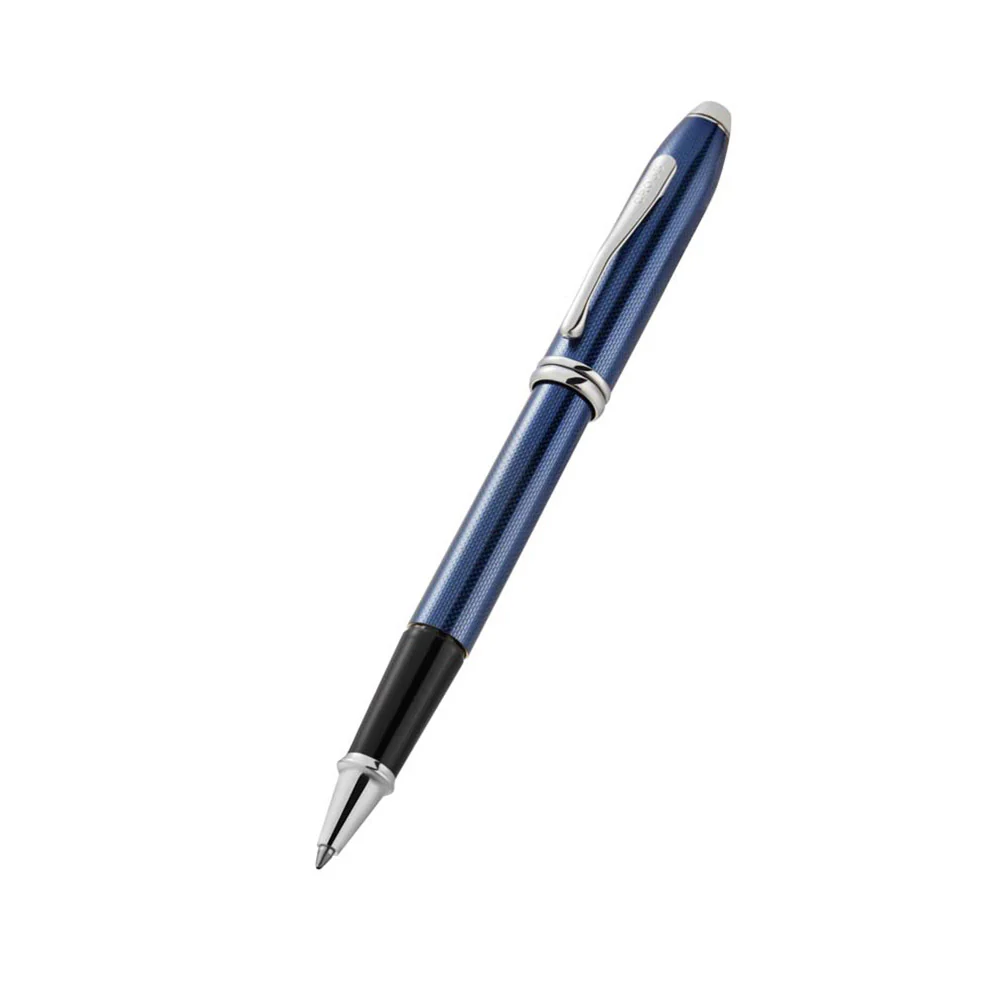 Cross Townsend Polished Translucent Cobalt Blue Engraved Diamond Pattern Rollerball Pen - Image 3