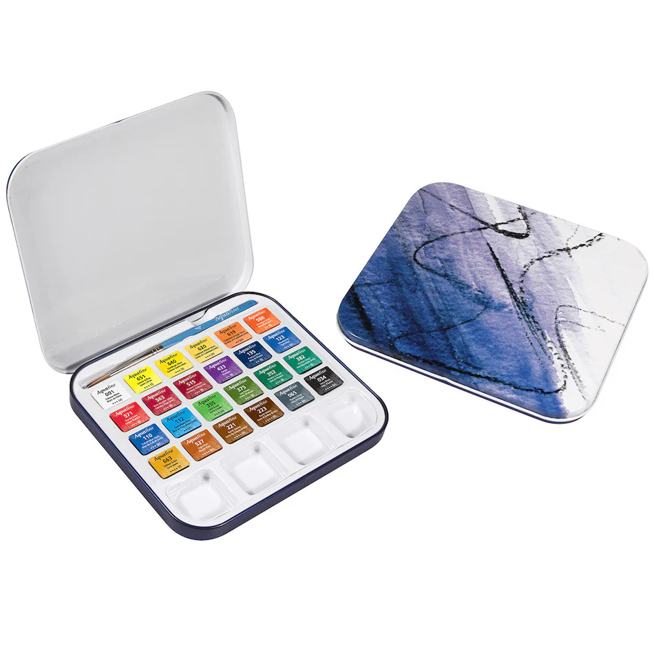 Daler-Rowney Aquafine Watercolour Paint Travel Tin of 24