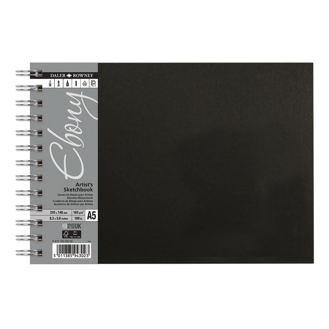 Daler-Rowney Ebony Wirebound Sketchbook A5 Landscape 160G 54 Sheets