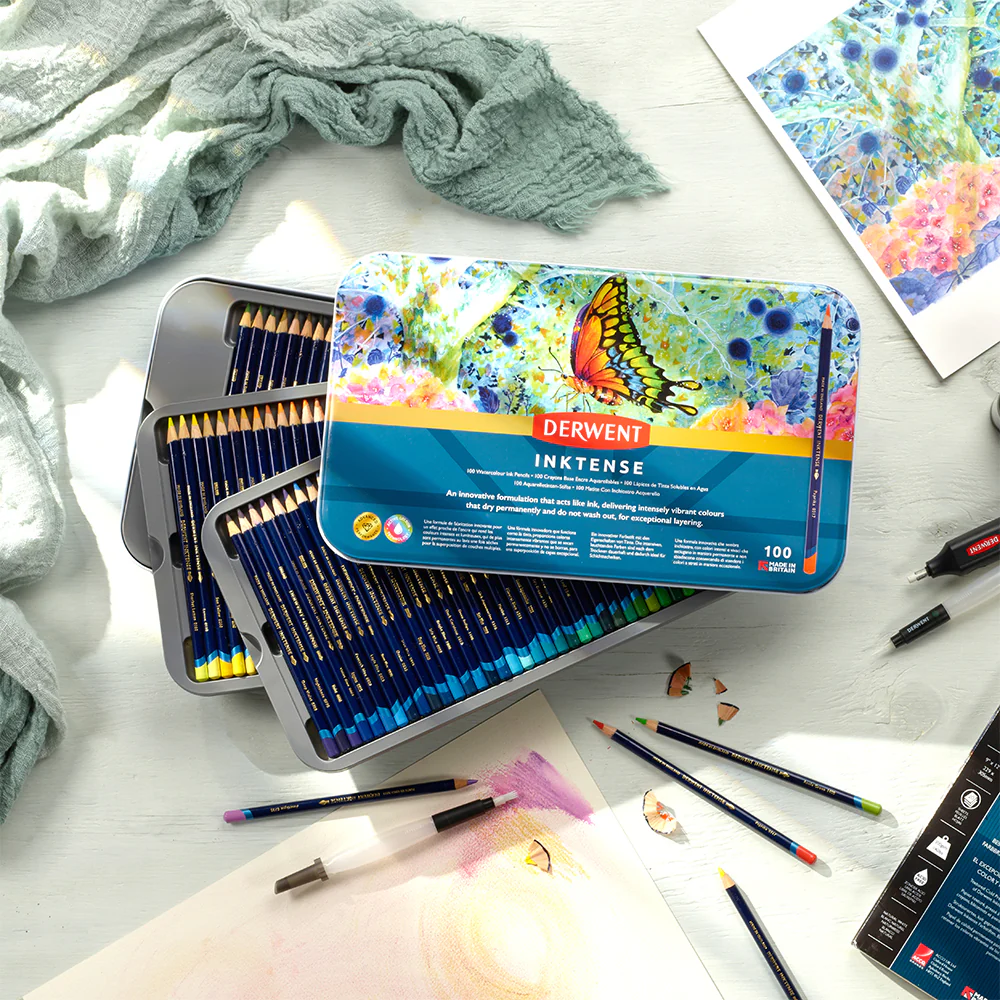 Derwent Inktense Coloured Pencils Tin of 100 - Image 2