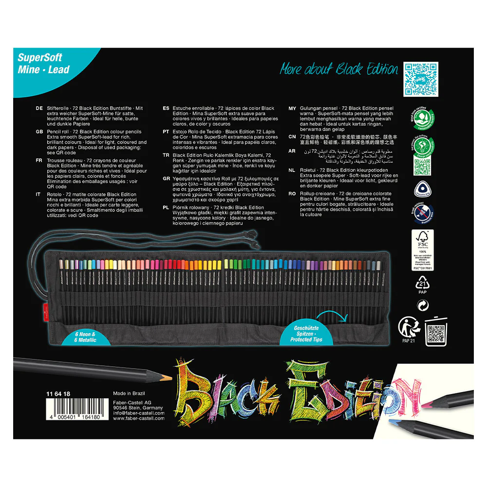 Faber-Castell Black Edition Colour Pencil Roll Set of 72 - Image 6