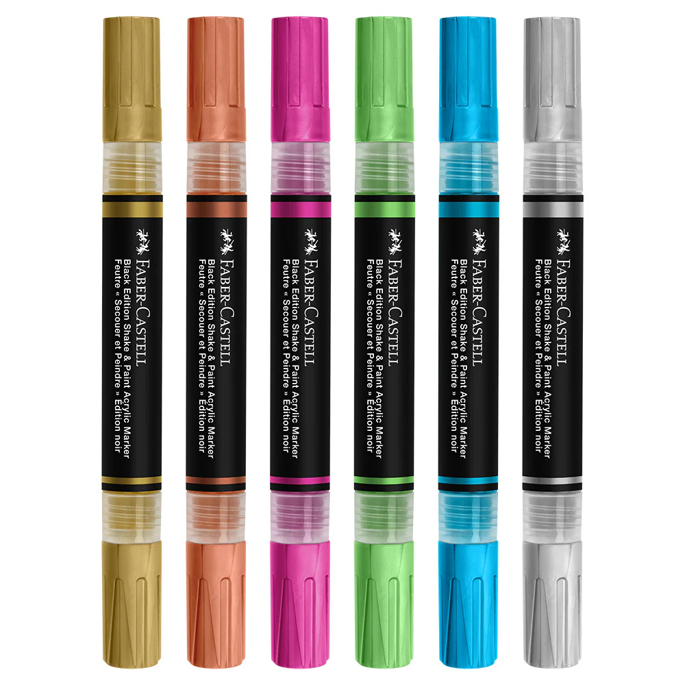 Faber-Castell Black Edition Shake & Paint Acrylic Markers Metallic Colours Set of 6 - Image 3