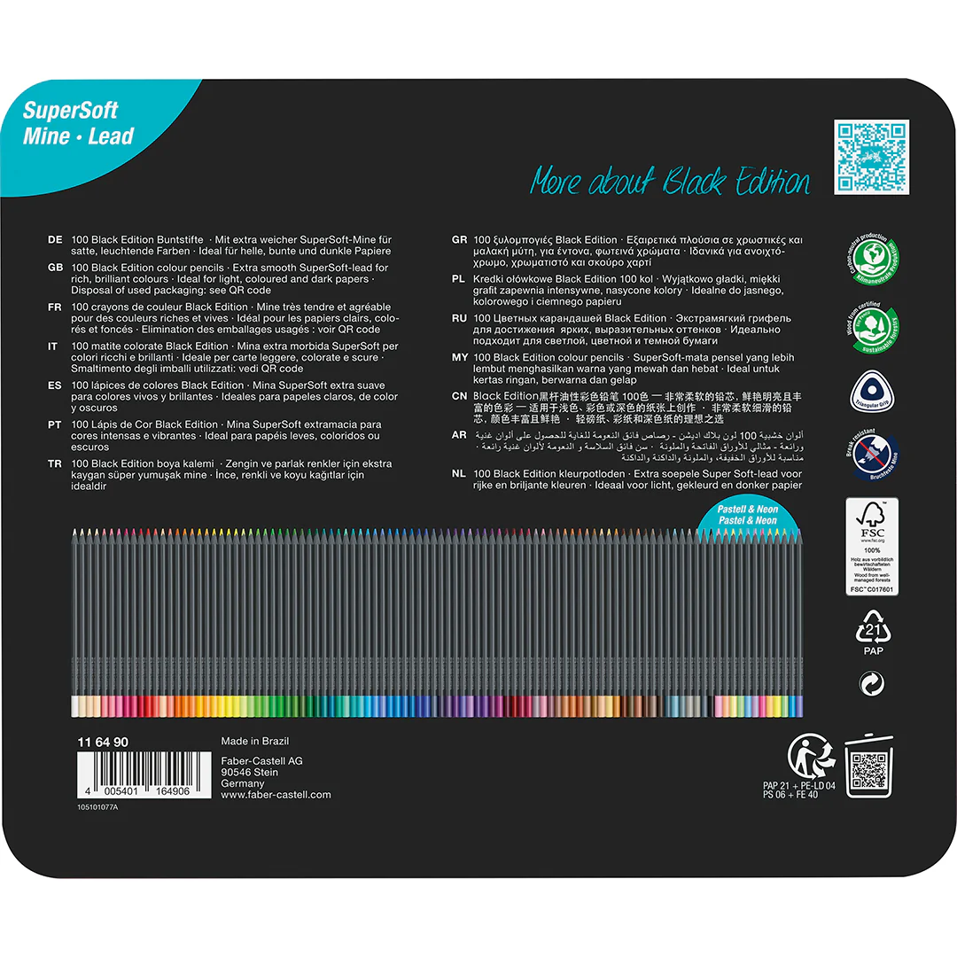 Faber-Castell Colour Pencils Black Edition Tin of 100 - Image 5