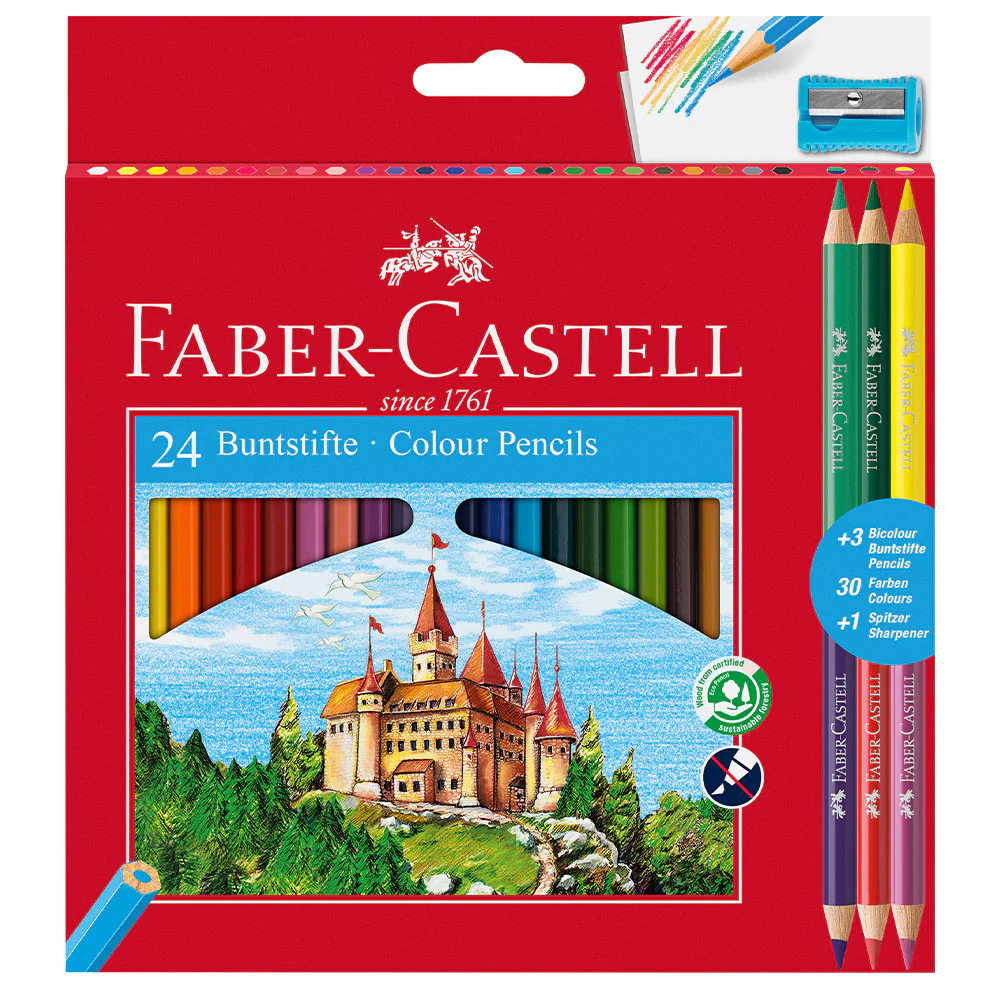 Faber-Castell Eco Colouring Pencil Set of 24 with 3 Bi-Colour Pencils
