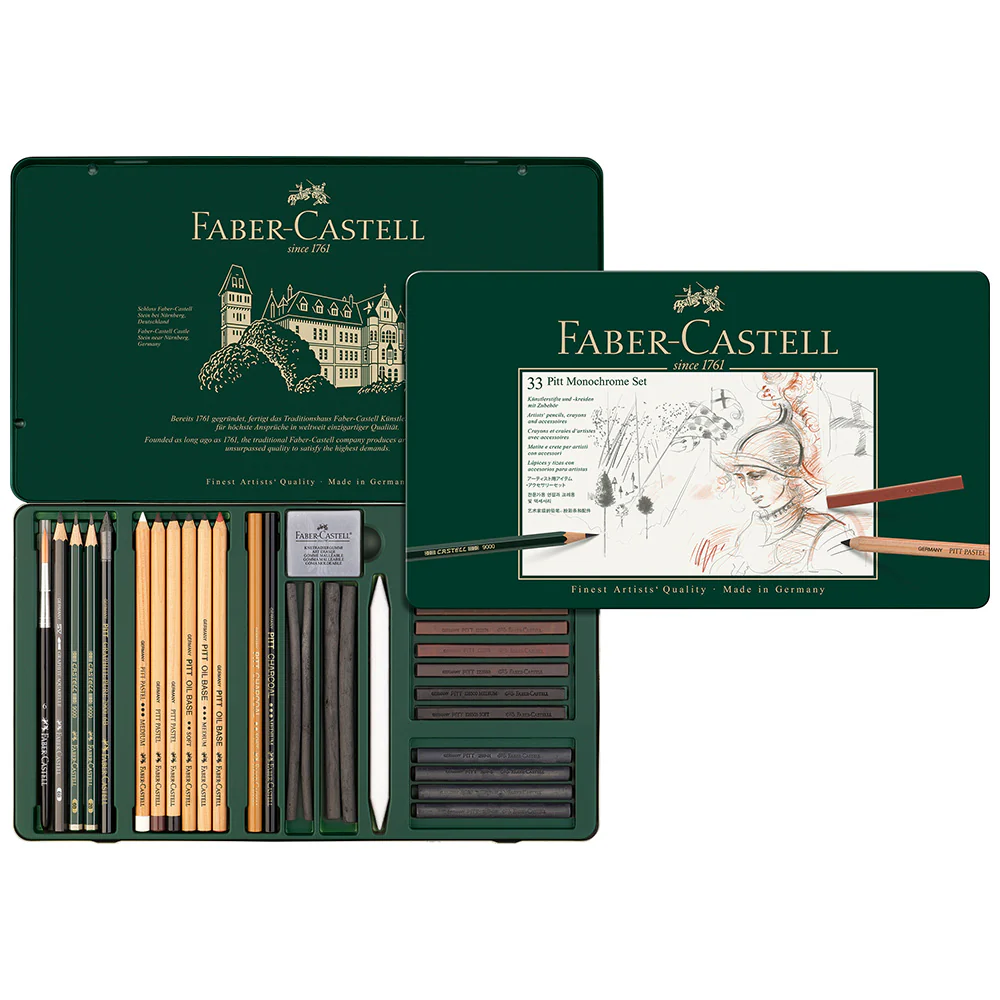Faber-Castell Pitt Monochrome Set Metal Tin of 33 - Image 2