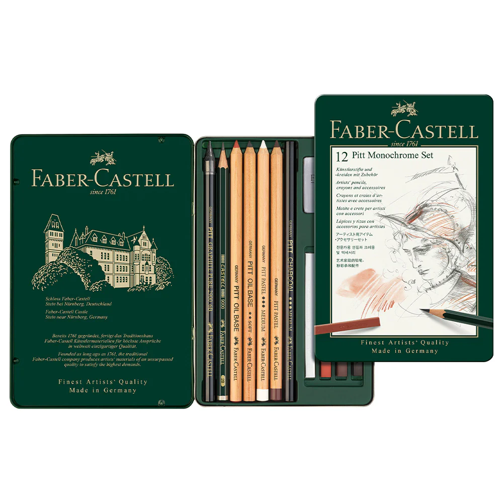 Faber-Castell Pitt Monochrome Set Tin of 12 - Image 2