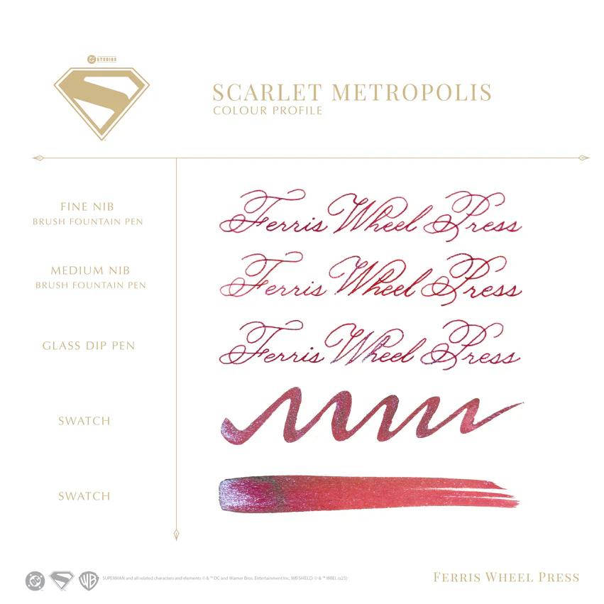 Ferris Wheel Press Superman Fountain Pen Ink 28ml Scarlet Metropolis - Image 3