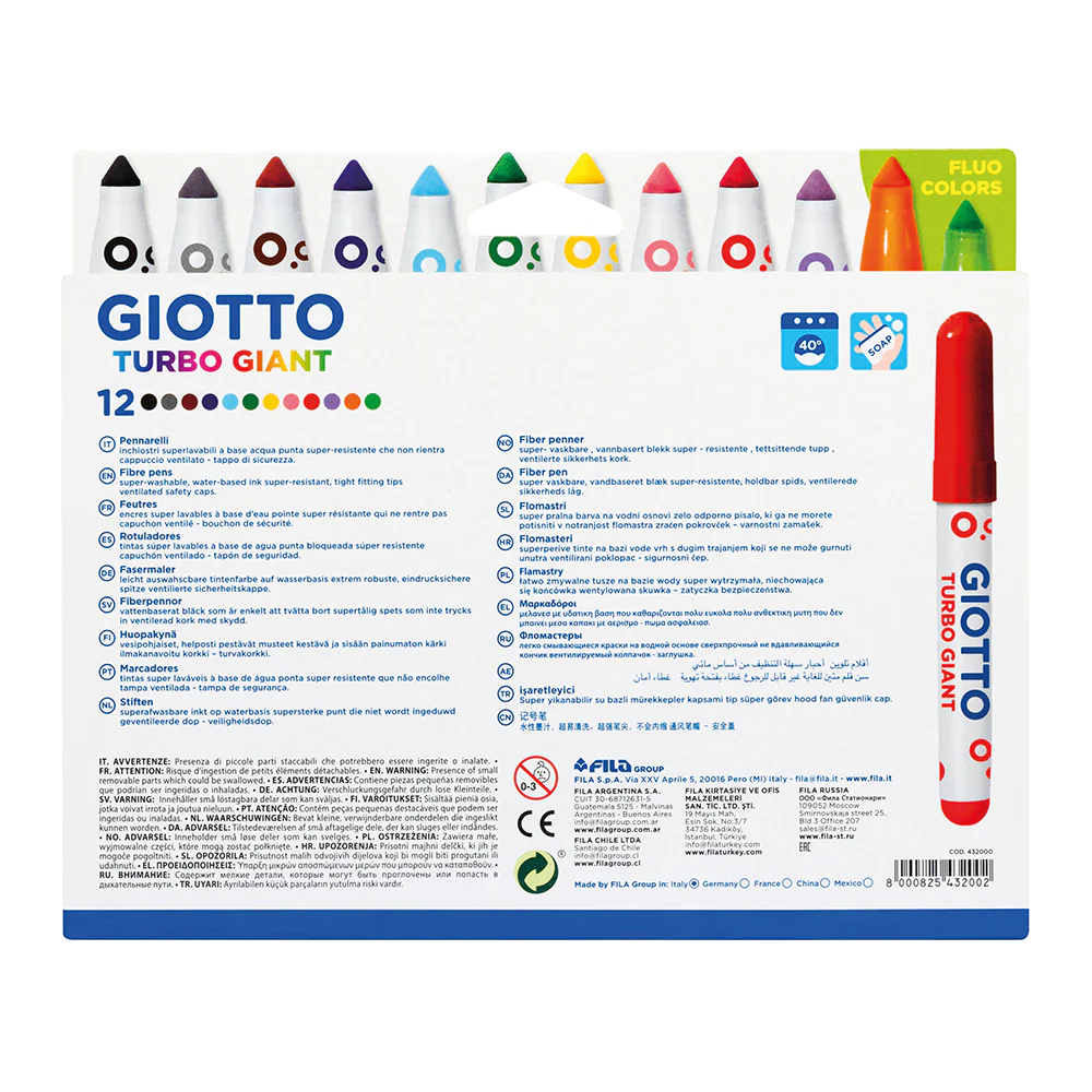 Giotto Turbo Giant Super Washable Fibre Pens Set of 12 - Image 3