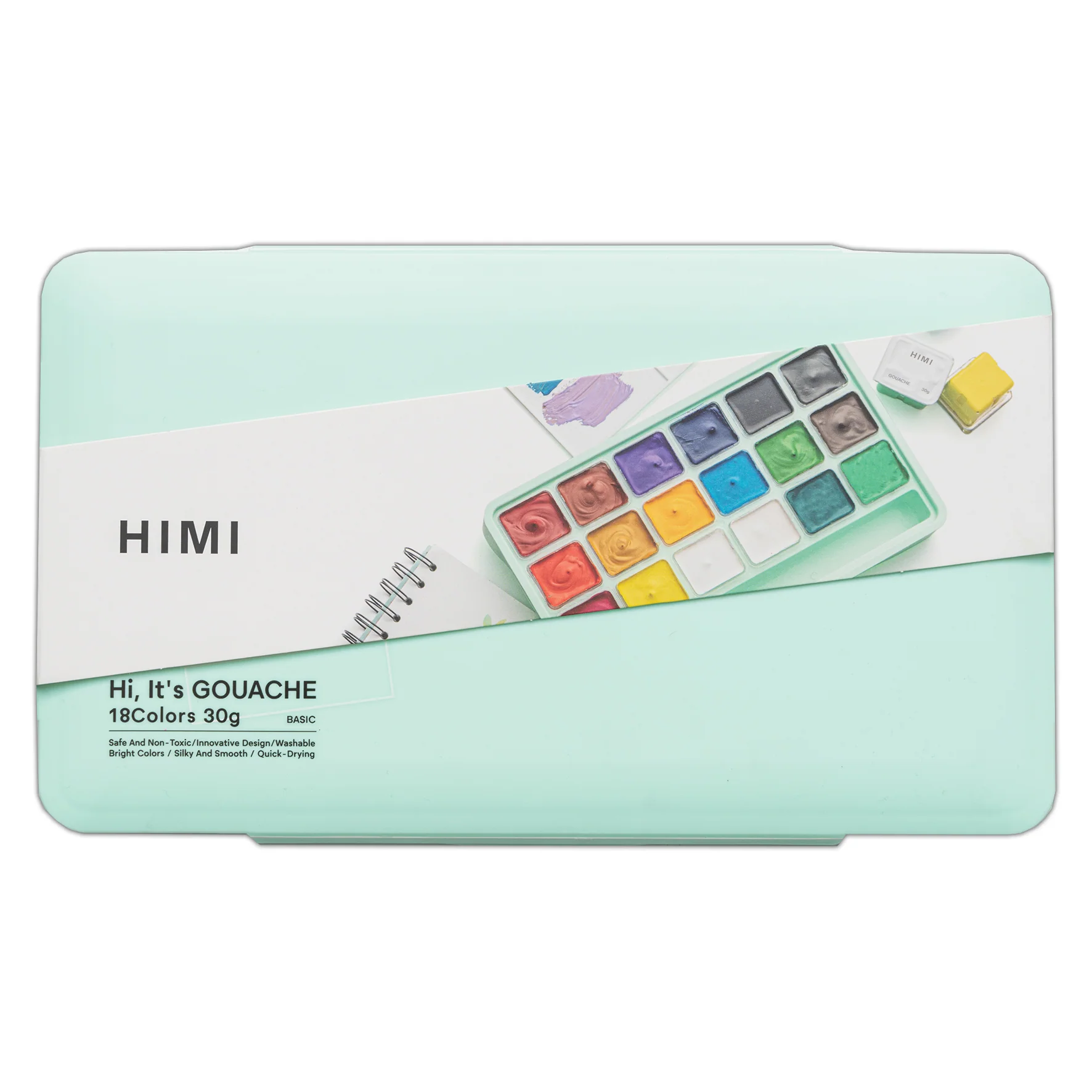 HIMI Jelly Cup Gouache Set of 18 Colours + 3 Brushes Green Case - Image 6