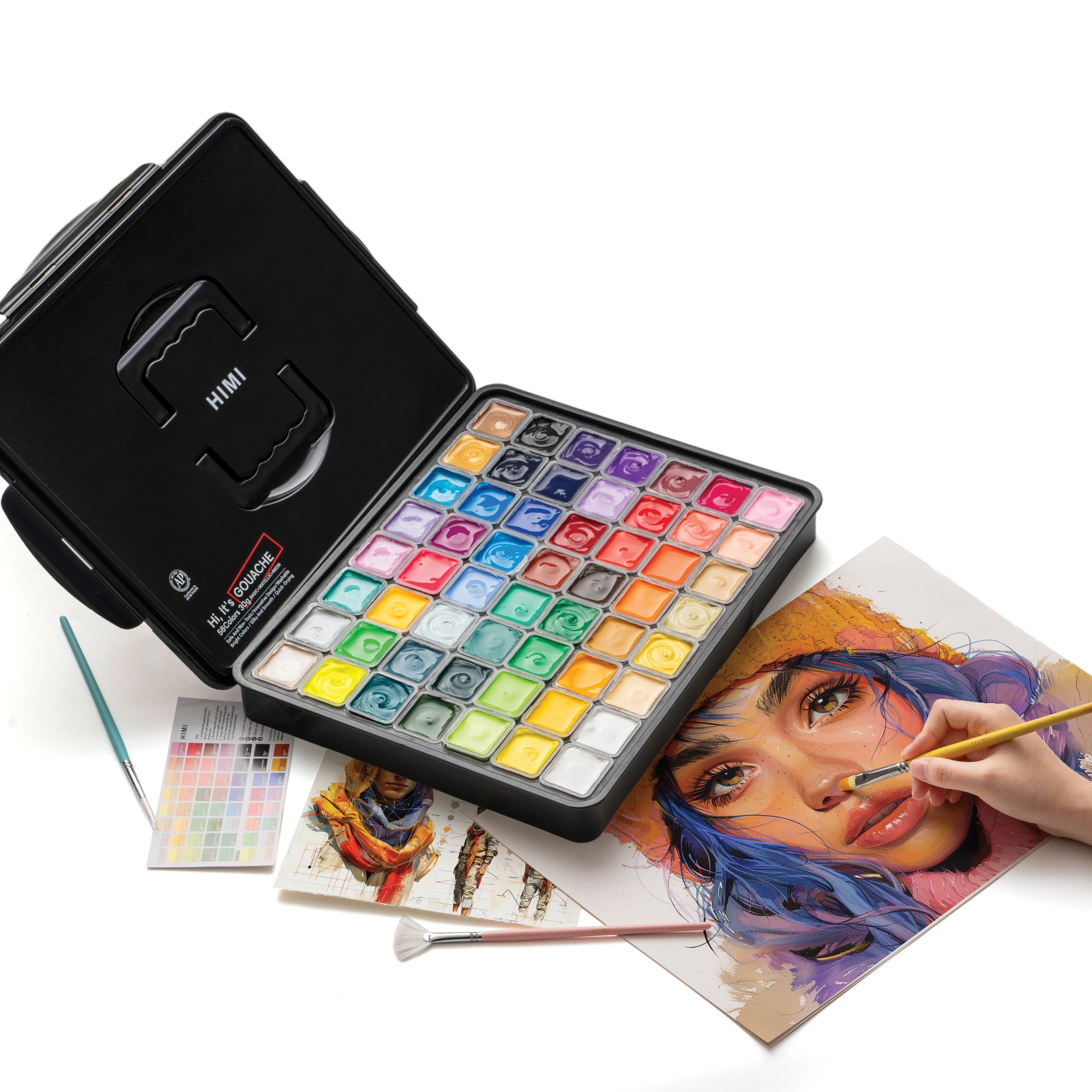 HIMI Jelly Cup Gouache Set of 56 Colours Black Case - Image 3