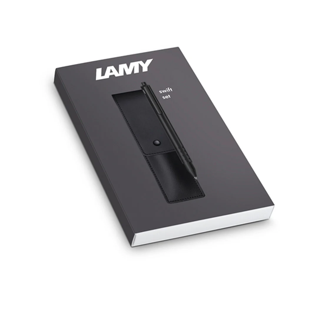 LAMY 331 TR swift Black Rollerball Pen and Leather Pouch set - Image 2