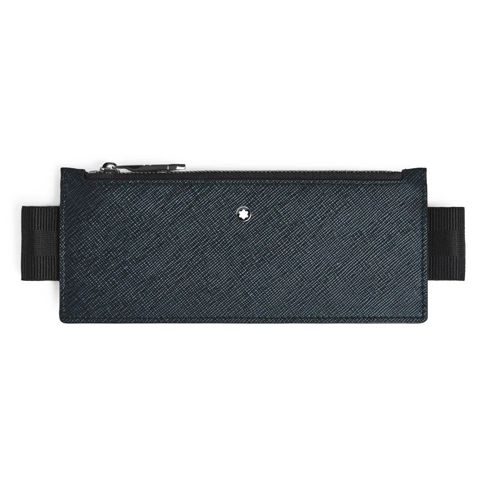 Montblanc 2 Pen Elastic Zip Pouch Tweed Blue