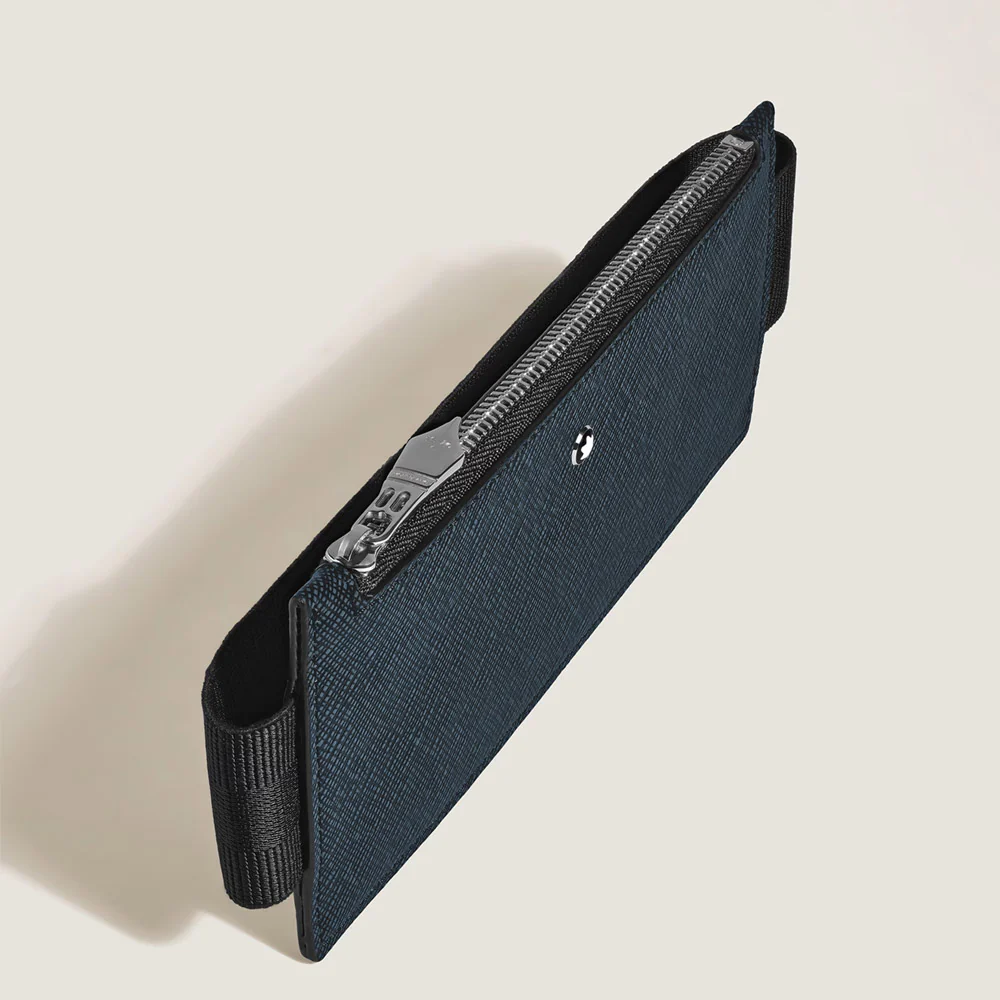 Montblanc 2 Pen Elastic Zip Pouch Tweed Blue - Image 3