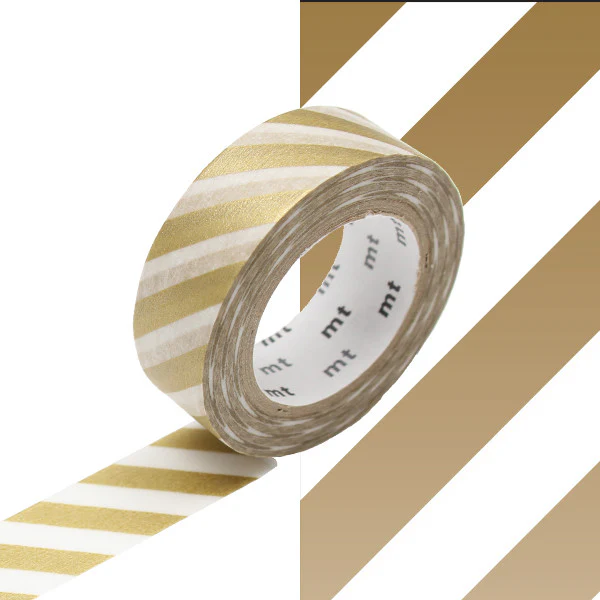 mt Washi Masking Tape - 15mm x 7m - Stripe Gold 2