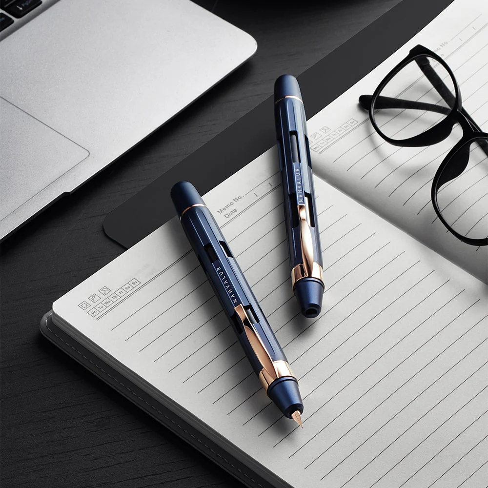 Nahvalur Eclipse Retractable Fountain Pen Cobalt Gold - Image 2