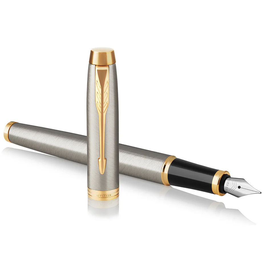 Parker IM Fountain Pen Brushed Metal with Gold Trim - Image 3