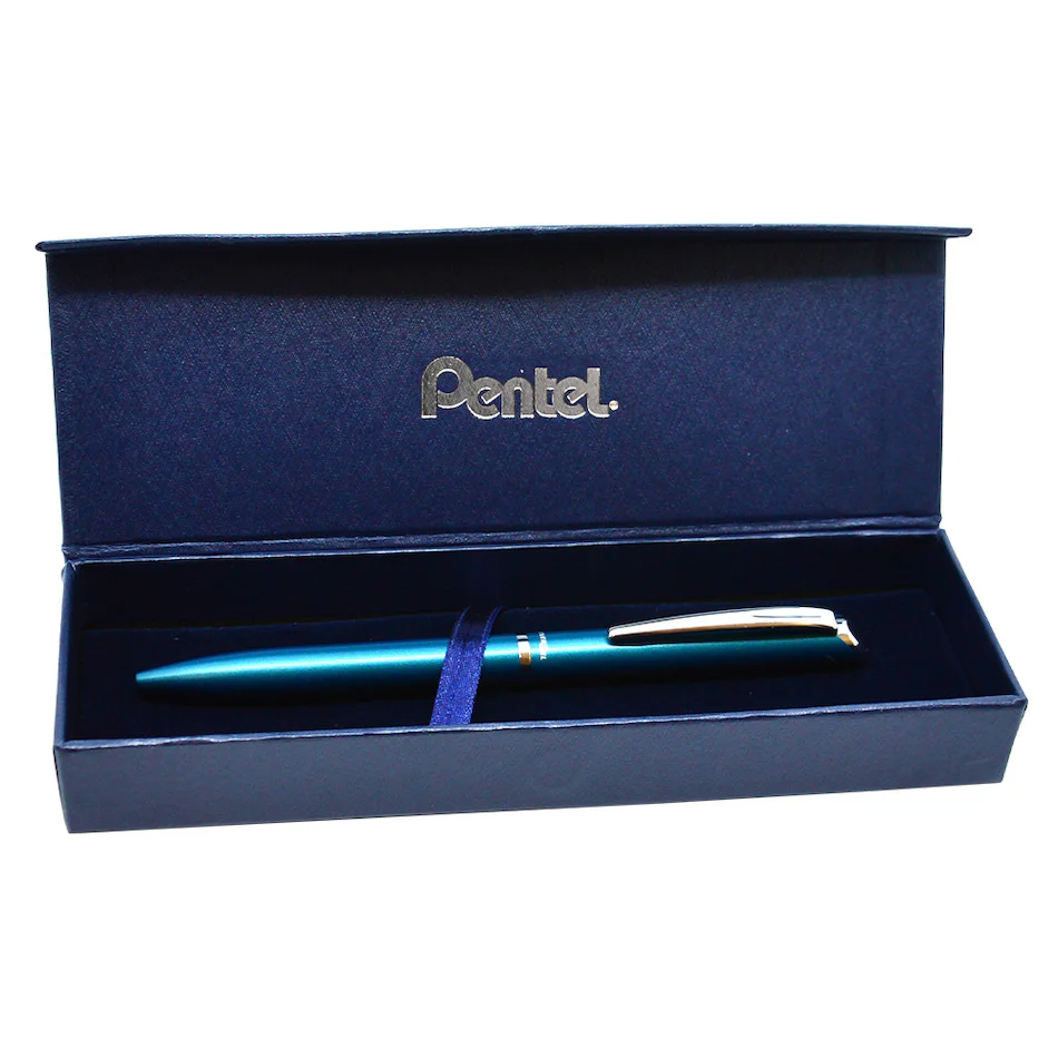 Pentel EnerGel Philography Retractable Rollerball Pen Teal with Gift Box