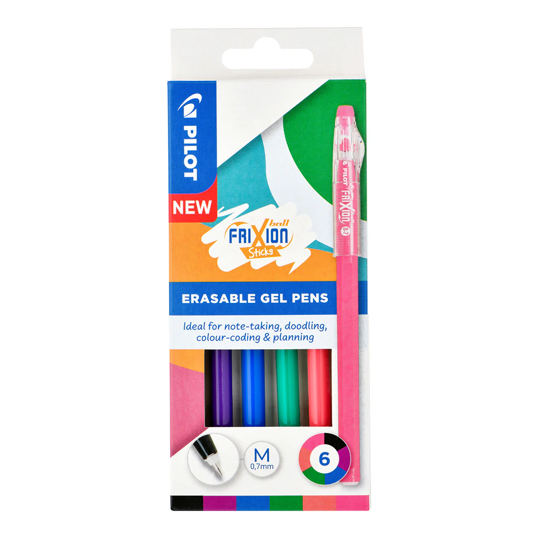 Pilot FriXion Stick Erasable Gel Pens 6 Piece Wallet Assorted