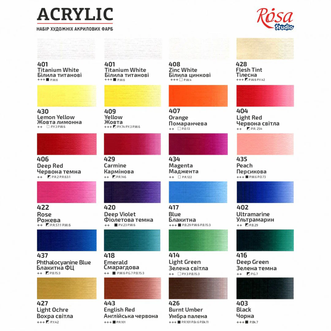 Rosa 20ml Acrylic Paint Tubes Set of 24 Assorted Colours - Image 2