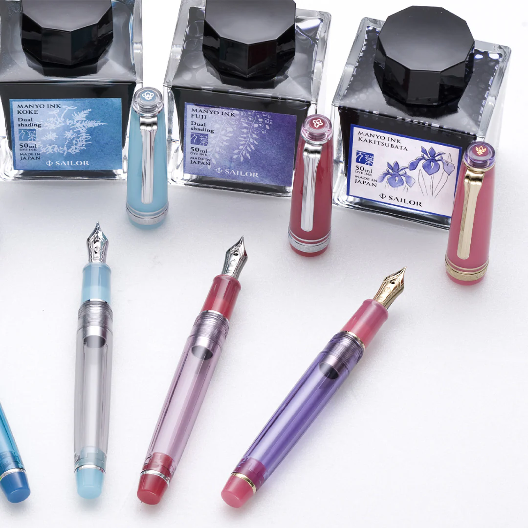 Sailor Professional Gear Slim Manyo II Fountain Pen Moss with 14K Nib & 50ml Manyo Koke Ink - Image 2