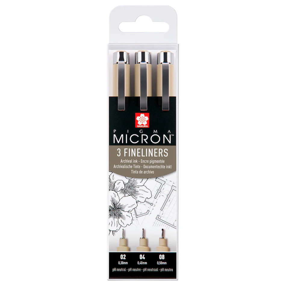 Sakura Pigma Micron Drawing Pen Set of 3 Black 02-04-08