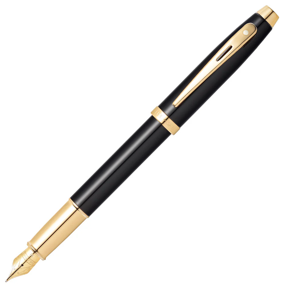 Sheaffer 100 Fountain Pen Black Lacquer with Gold Trim Medium