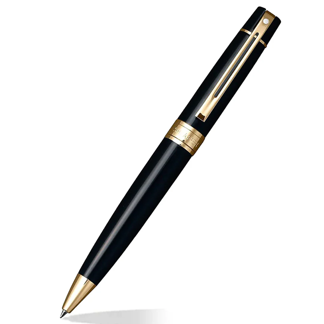 Sheaffer 300 G9325 Ballpoint Pen Glossy Black With Gold Tone Trim With Gold Plated Table Clock - Image 2