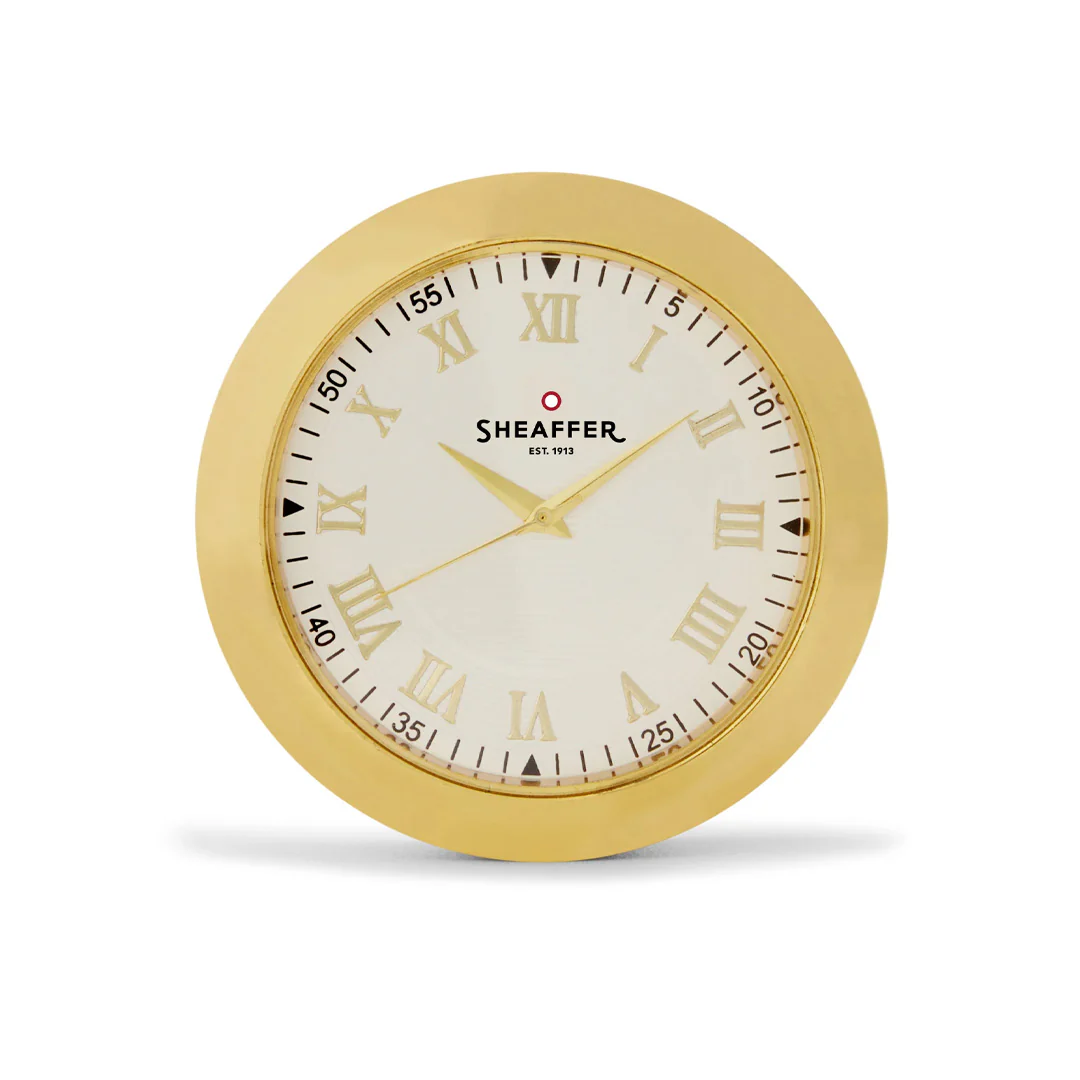 Sheaffer 300 G9325 Ballpoint Pen Glossy Black With Gold Tone Trim With Gold Plated Table Clock - Image 3
