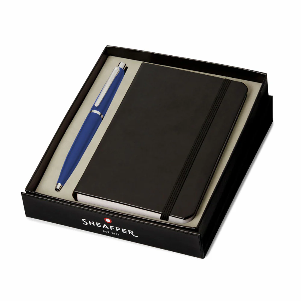 Sheaffer VFM G9401 Ballpoint Pen Neon Blue with Nickel Trim and A6 Notebook Set