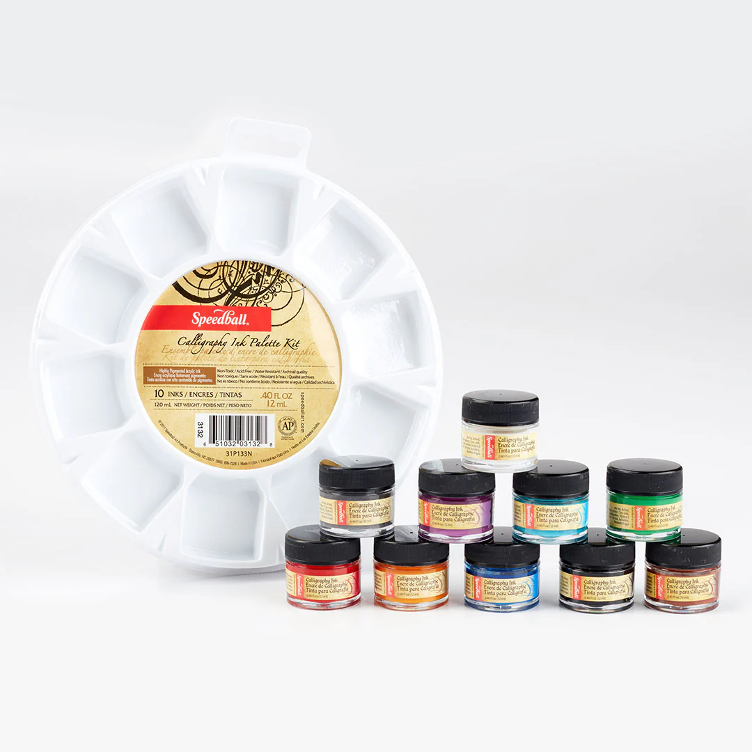 Speedball Colour Pigmented Acrylic Ink Set with Pallet - Image 2