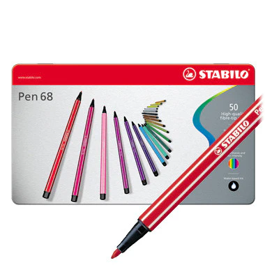 STABILO Pen 68 Metal Box of 50 assorted colours