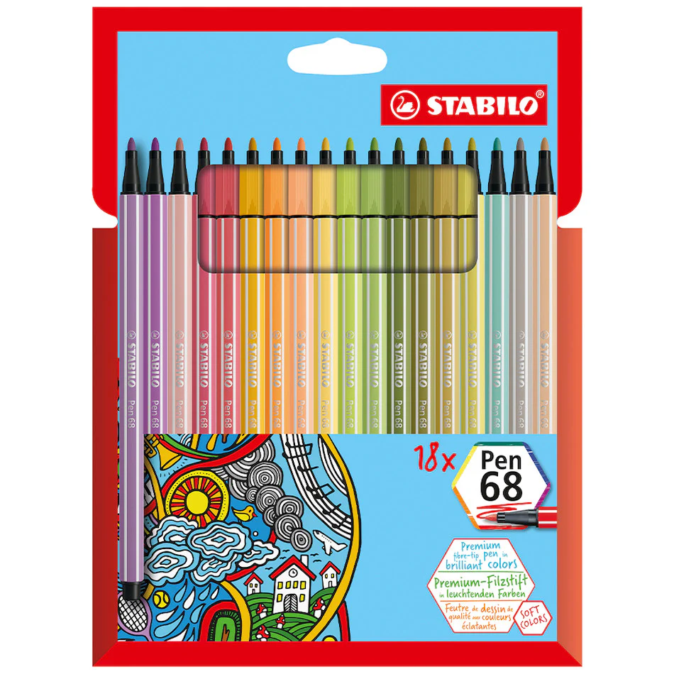STABILO Pen 68 Wallet of 18 Assorted Colours