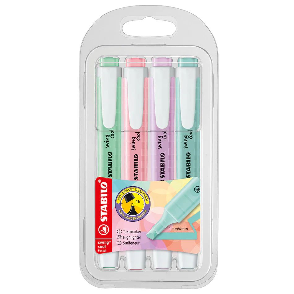 STABILO Swing Cool Pastel Edition Highlighter Wallet of 4 Assorted Set 1