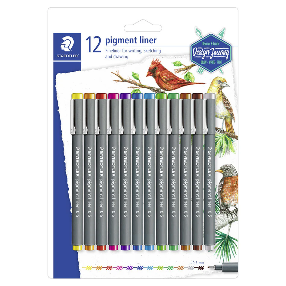 Staedtler 308 Pigment Liner 0.5 Assorted Colours Set of 12